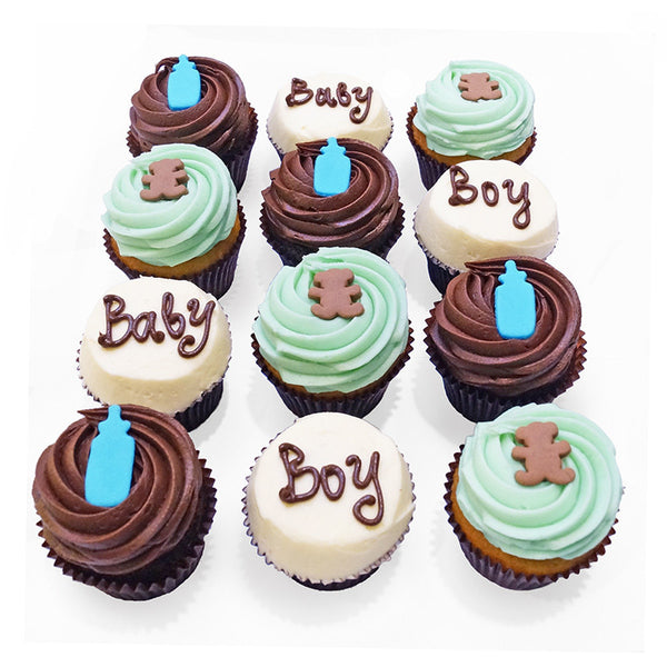 12 Blue Baby Shower Cupcakes - Boxed Set