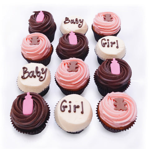 12 Pink Baby Shower Cupcakes - Boxed Set